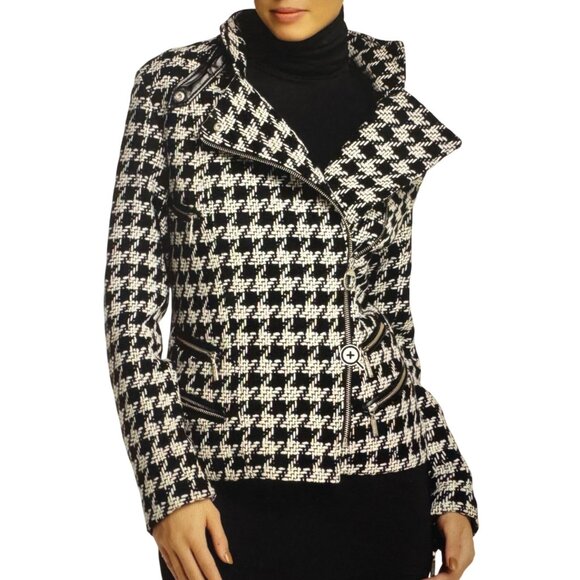 Barbour International Black Streak Houndstooth Jacket Womens Size 6 Wool Blend - Picture 1 of 14